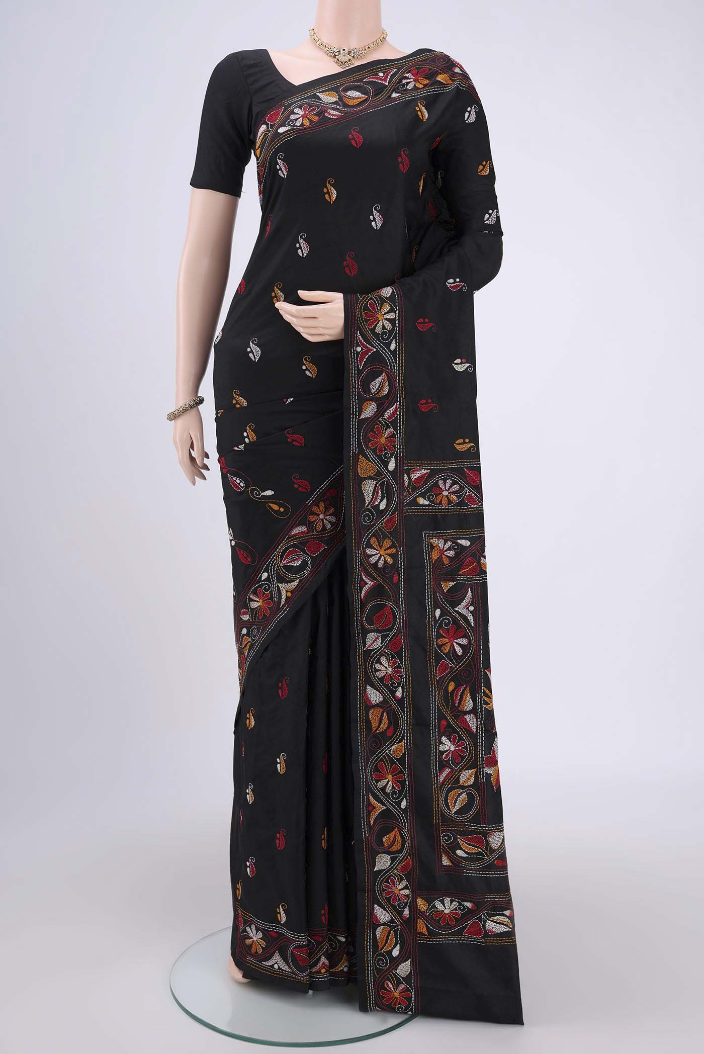 Black Kantha Silk Saree