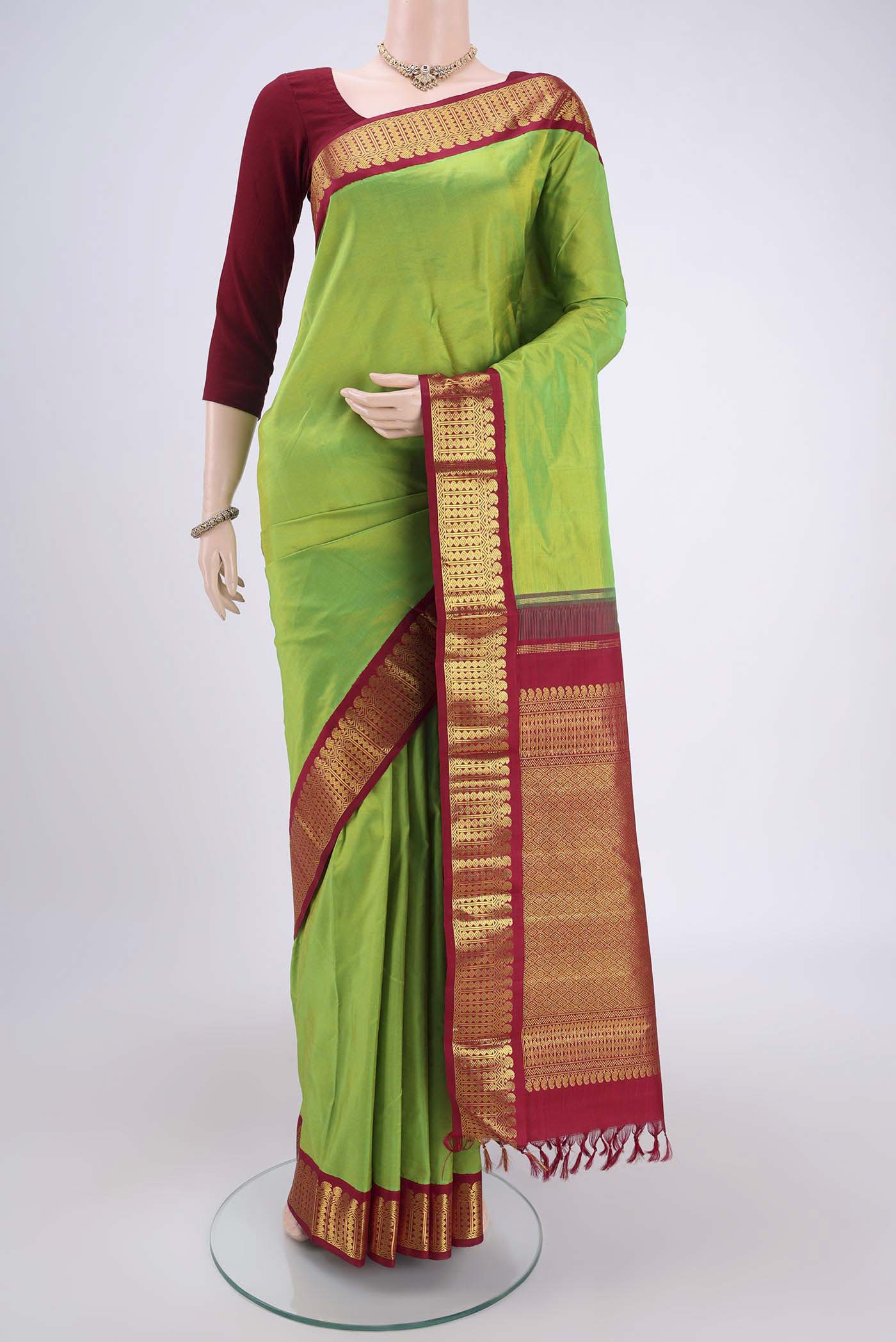 Parrot Green Kanjivaram Silk Saree